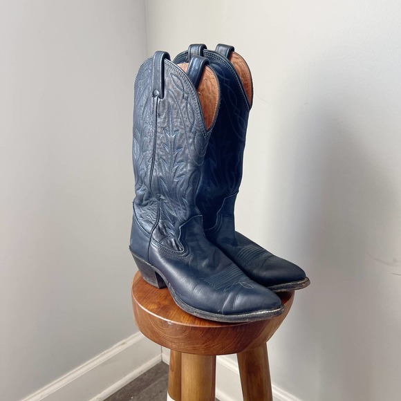 Nocona Shoes - Nocona Women's Blue Leather Pull On Western Cowboy Boots Size 6
